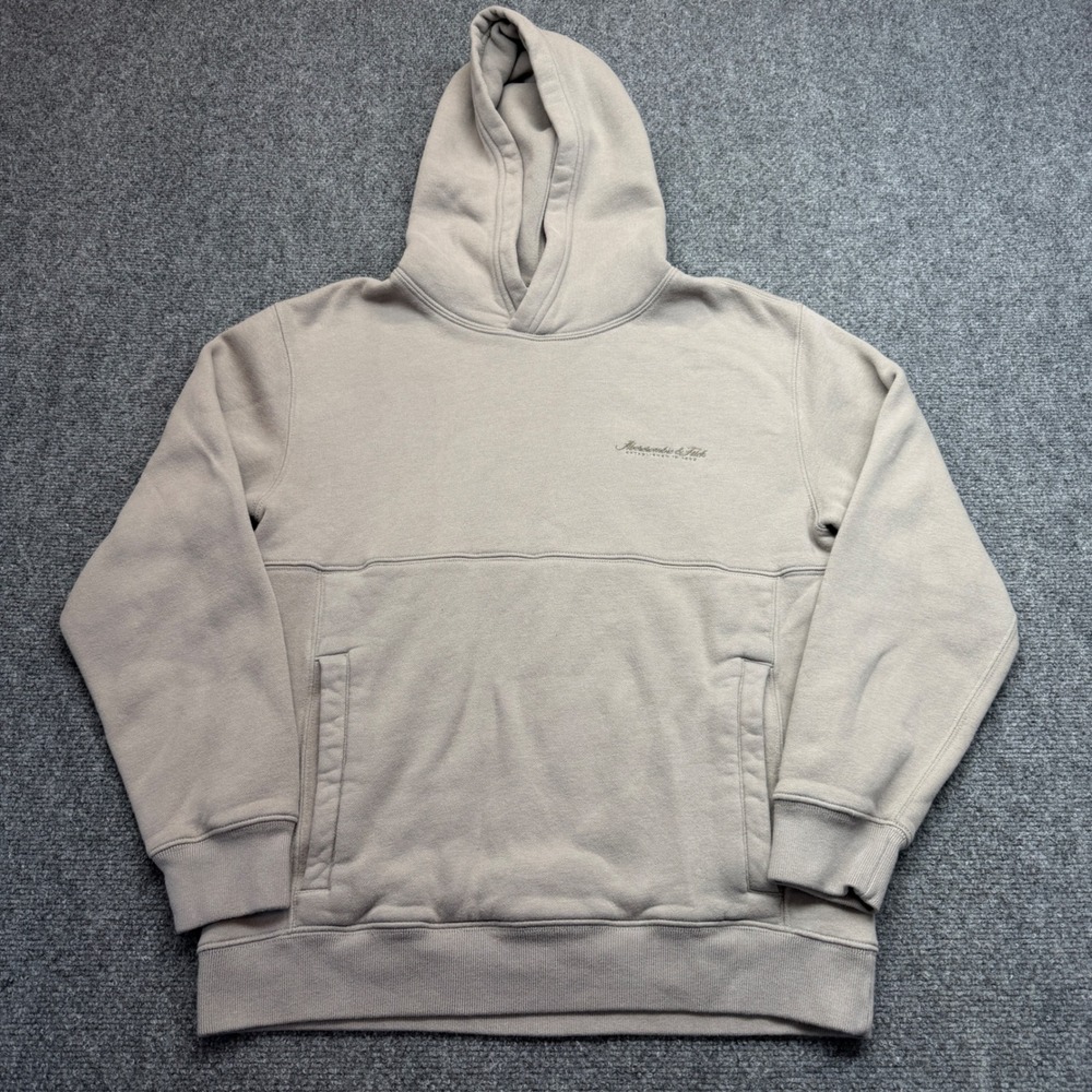 Y2K Abercrombie & Fitch Mens Relaxed Soft A&F Fleece Hoodie Tan Beige Small